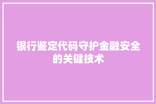 银行鉴定代码守护金融安全的关键技术