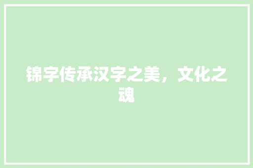 锦字传承汉字之美，文化之魂