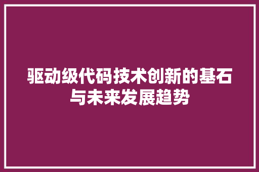 驱动级代码技术创新的基石与未来发展趋势