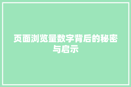 页面浏览量数字背后的秘密与启示