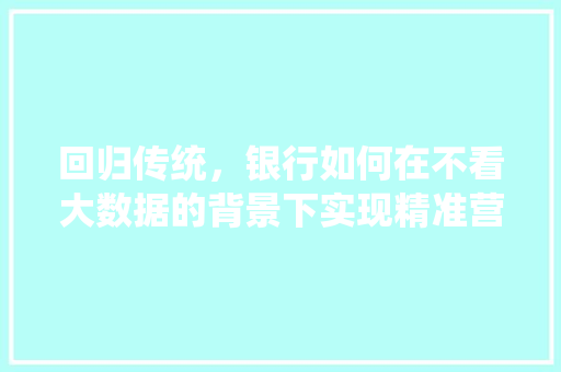 回归传统，银行如何在不看大数据的背景下实现精准营销  第1张