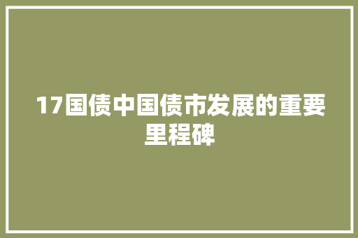 17国债中国债市发展的重要里程碑