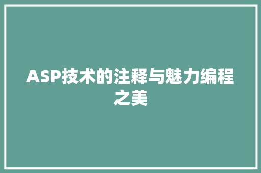 ASP技术的注释与魅力编程之美