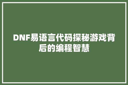 DNF易语言代码探秘游戏背后的编程智慧