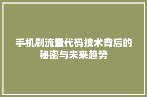 手机刷流量代码技术背后的秘密与未来趋势  第1张