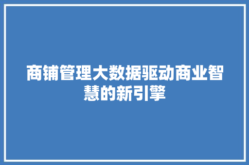 商铺管理大数据驱动商业智慧的新引擎