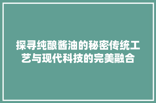 探寻纯酿酱油的秘密传统工艺与现代科技的完美融合