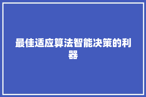 最佳适应算法智能决策的利器