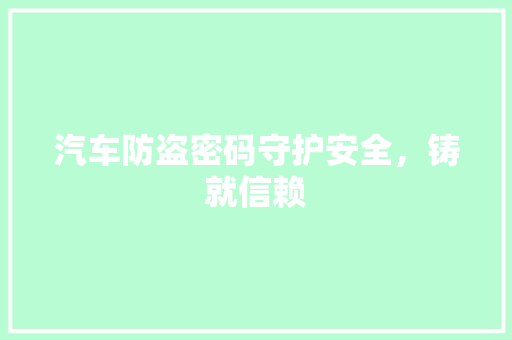 汽车防盗密码守护安全，铸就信赖