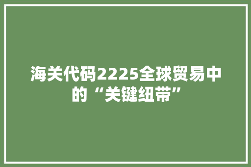 海关代码2225全球贸易中的“关键纽带”  第1张