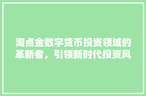 淘点金数字货币投资领域的革新者，引领新时代投资风向标