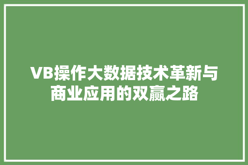 VB操作大数据技术革新与商业应用的双赢之路