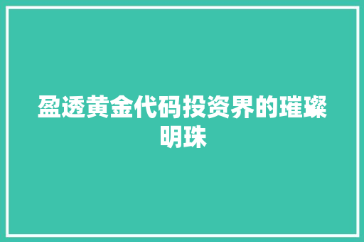 盈透黄金代码投资界的璀璨明珠  第1张