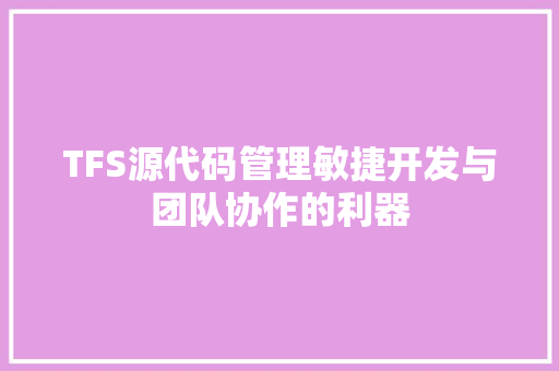 TFS源代码管理敏捷开发与团队协作的利器