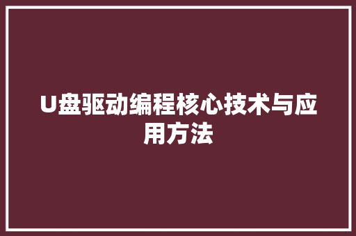 U盘驱动编程核心技术与应用方法