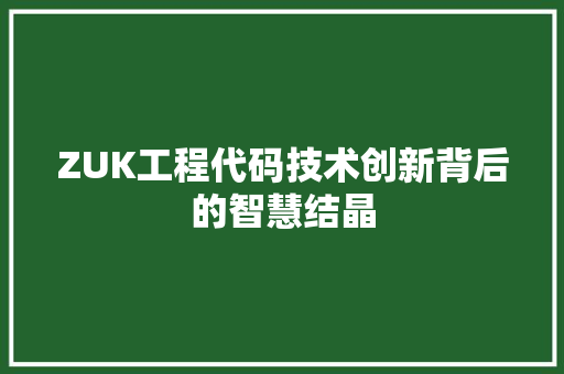 ZUK工程代码技术创新背后的智慧结晶