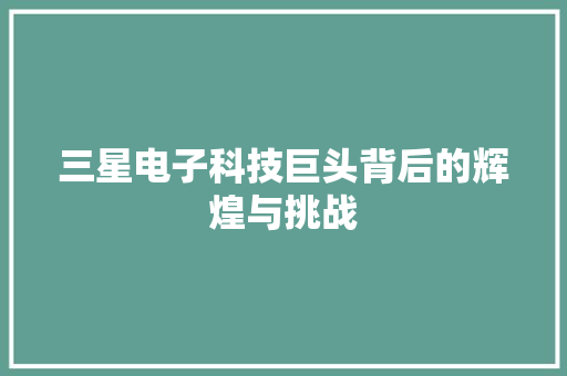 三星电子科技巨头背后的辉煌与挑战