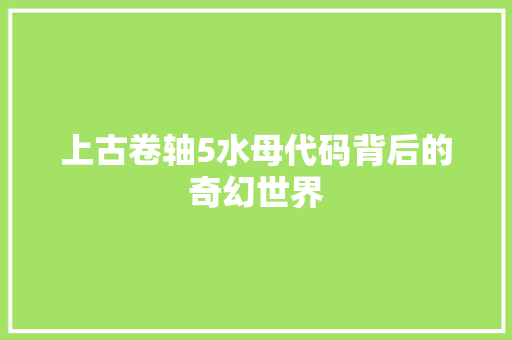 上古卷轴5水母代码背后的奇幻世界