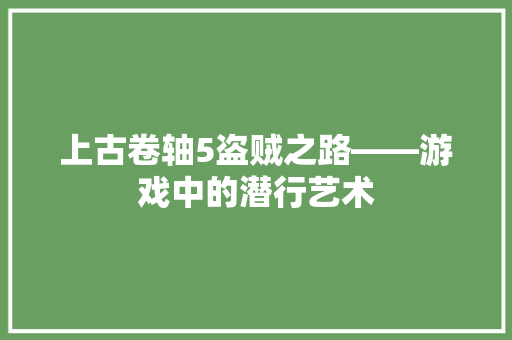 上古卷轴5盗贼之路——游戏中的潜行艺术