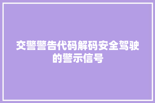 交警警告代码解码安全驾驶的警示信号