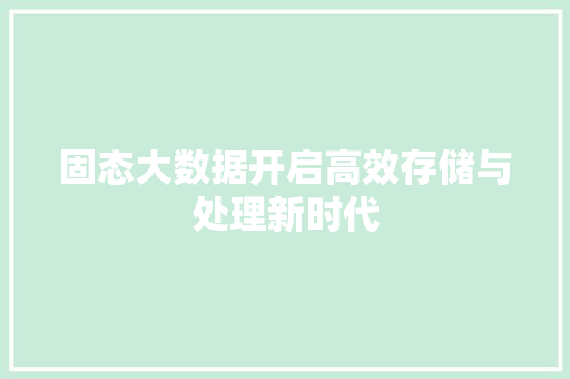 固态大数据开启高效存储与处理新时代