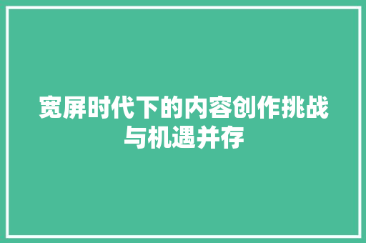 宽屏时代下的内容创作挑战与机遇并存