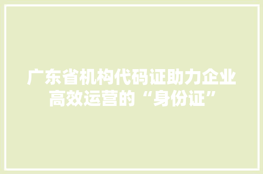 广东省机构代码证助力企业高效运营的“身份证”