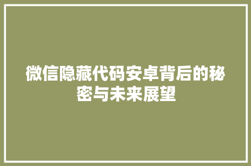 微信隐藏代码安卓背后的秘密与未来展望