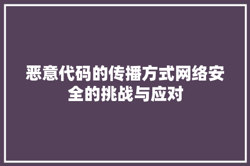 恶意代码的传播方式网络安全的挑战与应对  第1张
