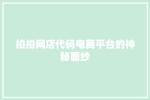 拍拍网店代码电商平台的神秘面纱  第1张