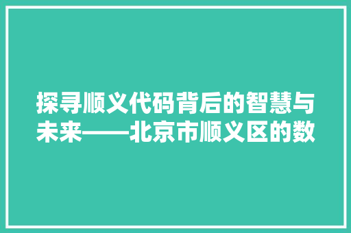 探寻顺义代码背后的智慧与未来——北京市顺义区的数字化发展之路