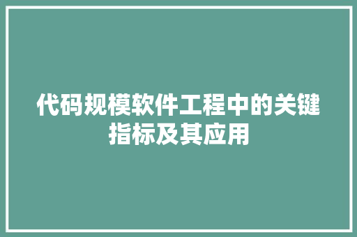 代码规模软件工程中的关键指标及其应用