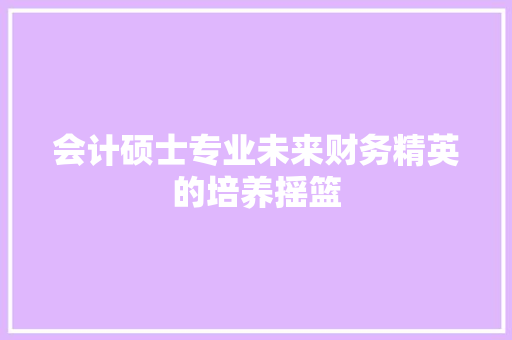 会计硕士专业未来财务精英的培养摇篮