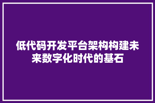 低代码开发平台架构构建未来数字化时代的基石