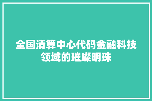 全国清算中心代码金融科技领域的璀璨明珠
