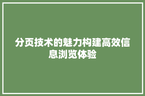 分页技术的魅力构建高效信息浏览体验