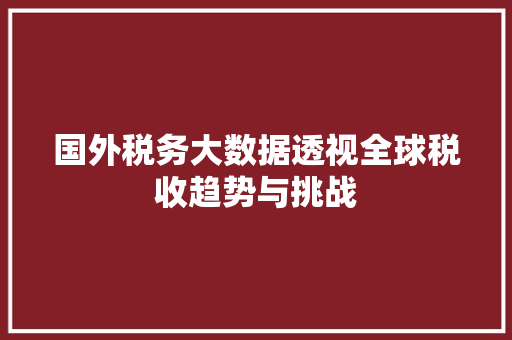 国外税务大数据透视全球税收趋势与挑战  第1张