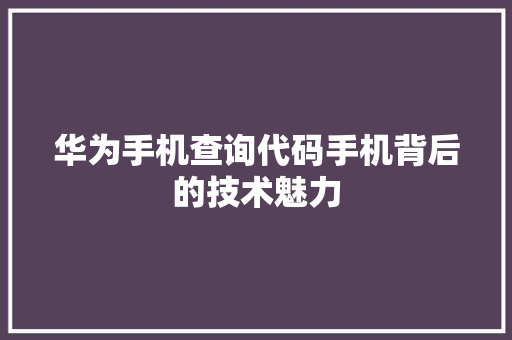 华为手机查询代码手机背后的技术魅力