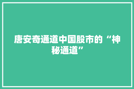 唐安奇通道中国股市的“神秘通道”