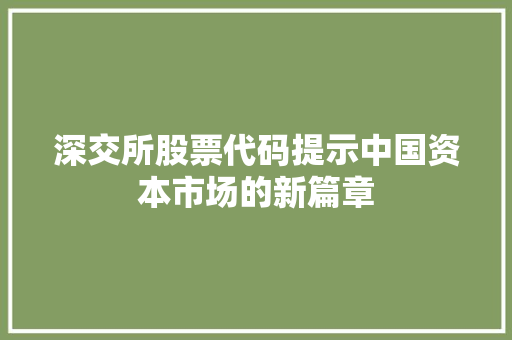 深交所股票代码提示中国资本市场的新篇章