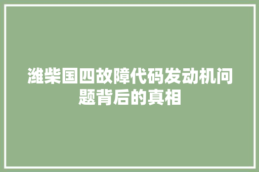 潍柴国四故障代码发动机问题背后的真相