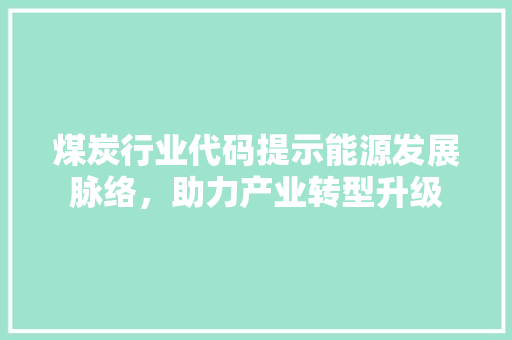 煤炭行业代码提示能源发展脉络，助力产业转型升级