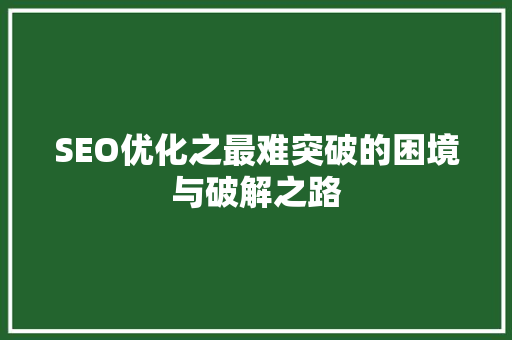 SEO优化之最难突破的困境与破解之路