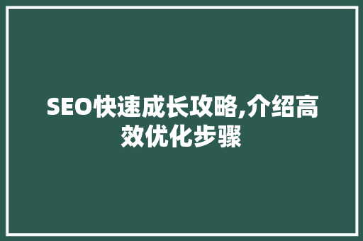 SEO快速成长攻略,介绍高效优化步骤