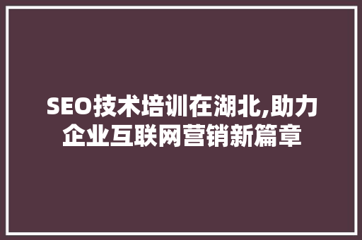 SEO技术培训在湖北,助力企业互联网营销新篇章