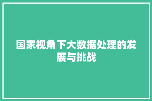 国家视角下大数据处理的发展与挑战  第1张
