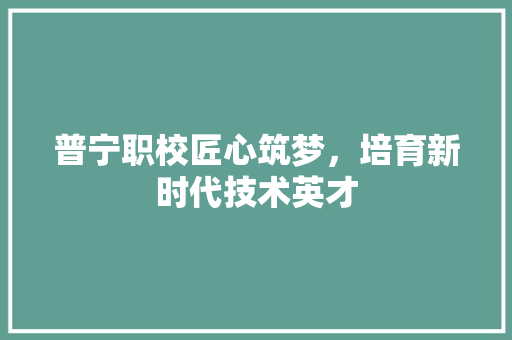 普宁职校匠心筑梦，培育新时代技术英才