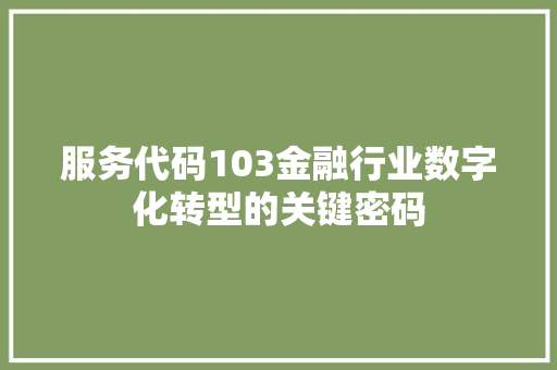 服务代码103金融行业数字化转型的关键密码