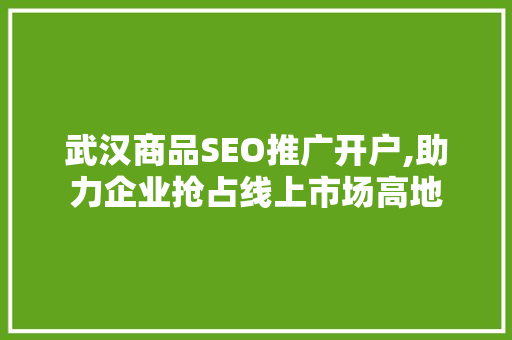 武汉商品SEO推广开户,助力企业抢占线上市场高地