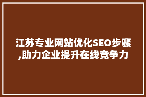 江苏专业网站优化SEO步骤,助力企业提升在线竞争力